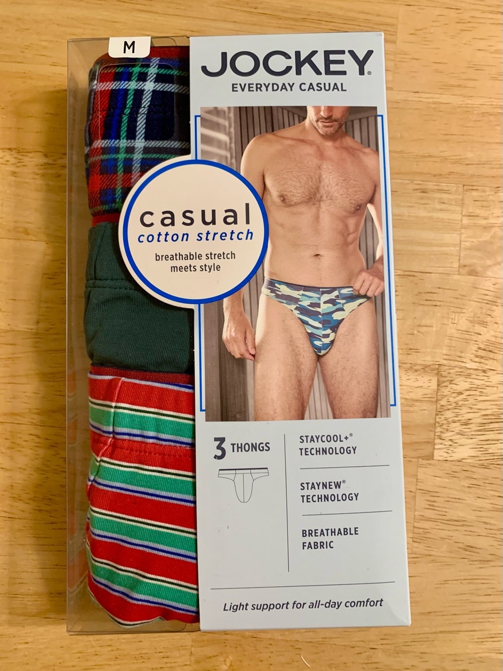 Jockey Men's Cotton Stretch Thong 3-Pack - Red, Green, Navy Plaid